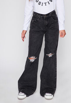 Jeans Wide Leg Negro Roturas Family Shop