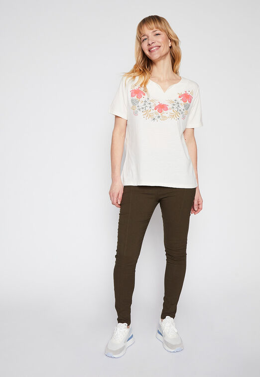 Polera Bord Flores Crudo Family Shop