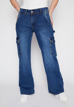 Jeans Wide Leg Cargo Azul Family Shop
