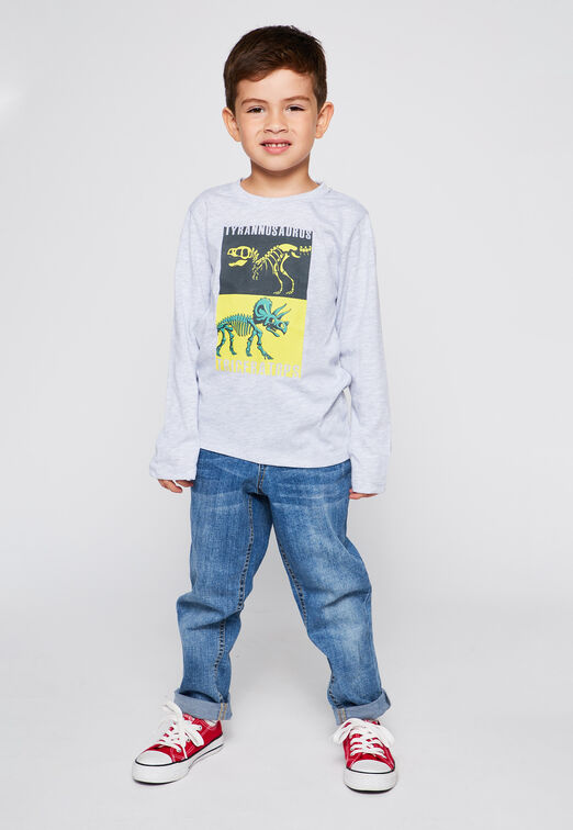 Polera Manga Larga Estampada Gris Family Shop
