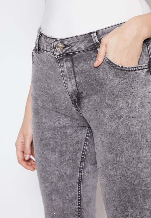 Jeans Mujer Gris Strass Pitillo Family Shop