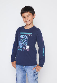 Polera Nino Azul Dino Mangas Family Shop