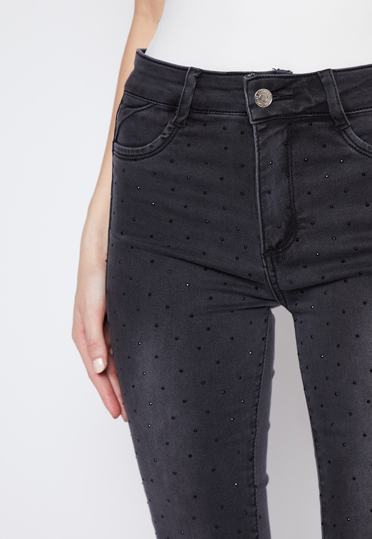 Jeans Mujer Gris Pitillo Strass Family Shop