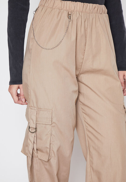 Pantalon Buzo Mujer Beige Cargo Pu o Family Shop