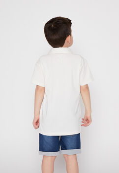 Polera Manga Corta Con Cuello Full Print Blanco Family Shop