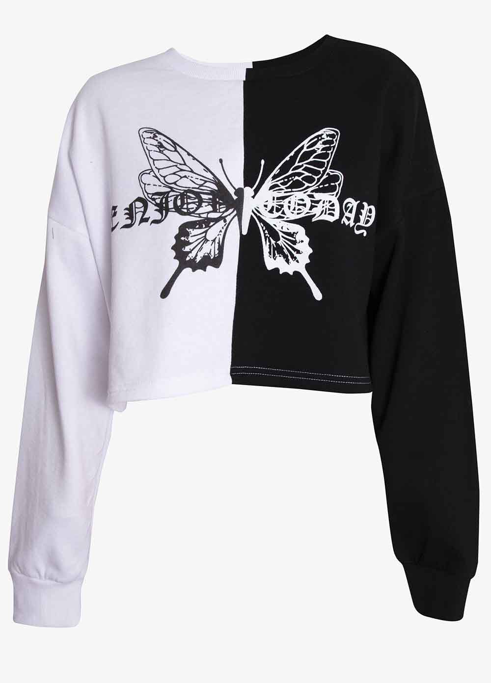 Polern Crop Mitad Blanco Negro Mariposa Blanco Family Shop