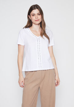 Polera Mujer Blanco Tachas  Family Shop