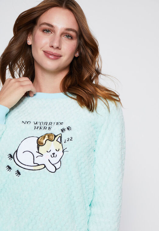 Pijama Mujer Turquesa Polar Motas Family Shop