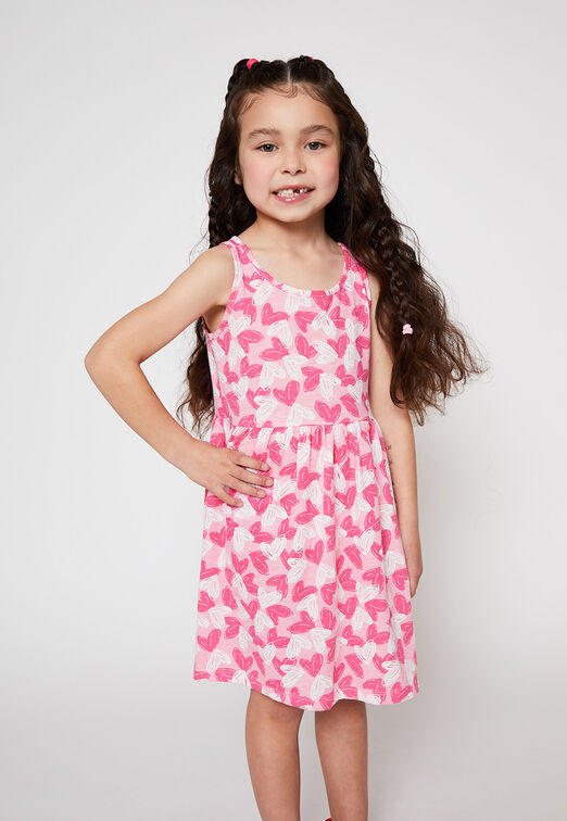 Vestido Sin Manga Punto Full Print Fucsia Family Shop